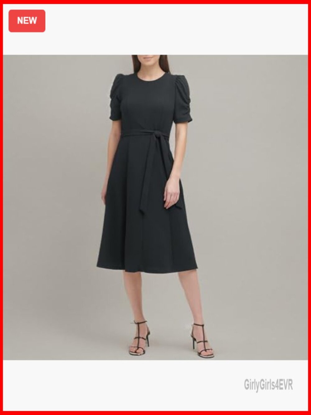 Jewel Neck Scuba Crepe Midi Dress - Fit and Flare - Picture 5 of 5